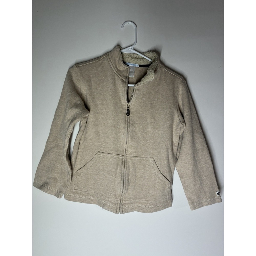 Janie and Jack Zip Jacket Elbow Patch Pockets Faux Wool Lined Collar Tan Youth 8